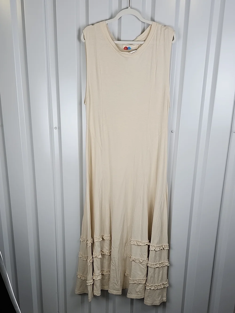 FP Beach Ruffle Trim Maxi Dress Medium Sleeveless Cotton Beige Flowy Boho NWT
